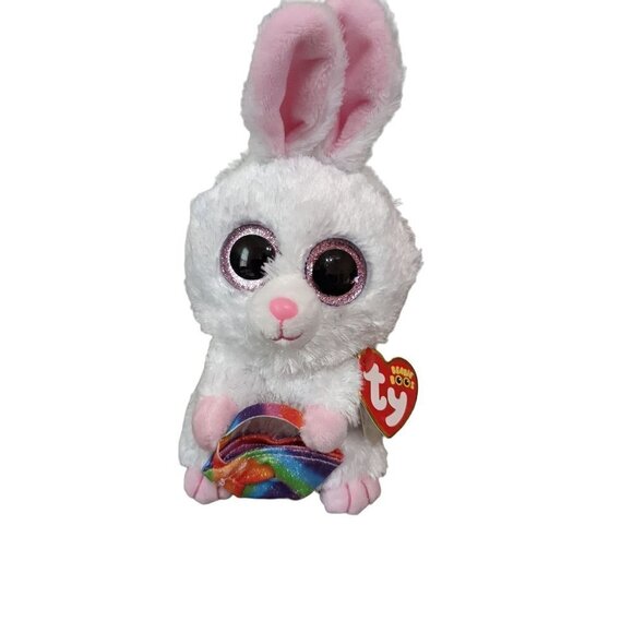 New TY Beanie boo Rabbit Sunday sparkle eyes rainbow basket  Easter  9" … - Picture 4 of 12